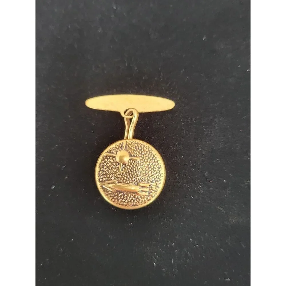 Vintage Space Age Rocket Ship Gold-Tone Round Cufflinks 60s